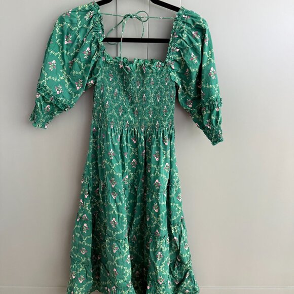 Hill House - The Nesli Nap Dress - Emerald Trellis / XS - Picture 6 of 7